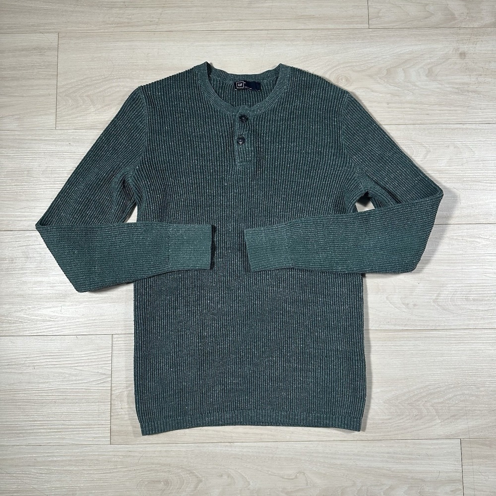 Gap Thermal Henley Knit Snap Neck Long Sleeve Mens Small Green Cotton Outdoors